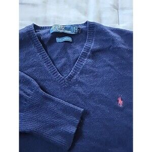 Polo Ralph Lauren Long Sleeve V Neck 100% Lambs Wool Sweater Mens Size XXL Navy